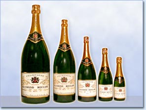Different sizes of Champagne bottles